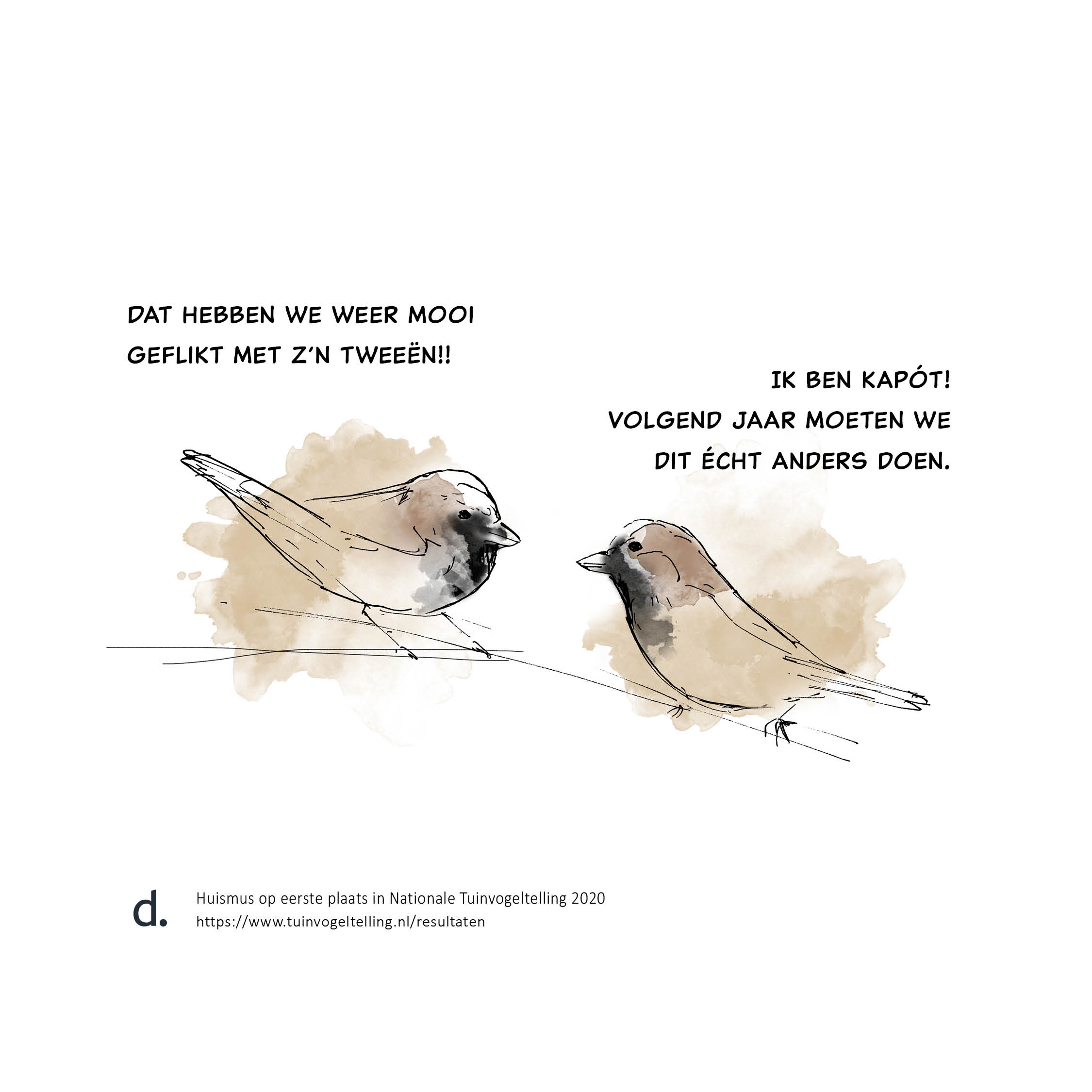 natuurillustratie doortje.NL cartoon tuinvogeltelling huismus