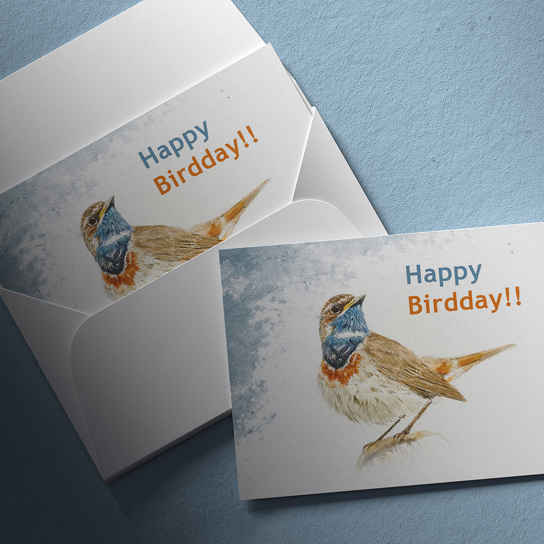 doortje.NL vogelkaart vogelillustratie natuurillustratie wenskaart happy birdday verjaardag blauwborst