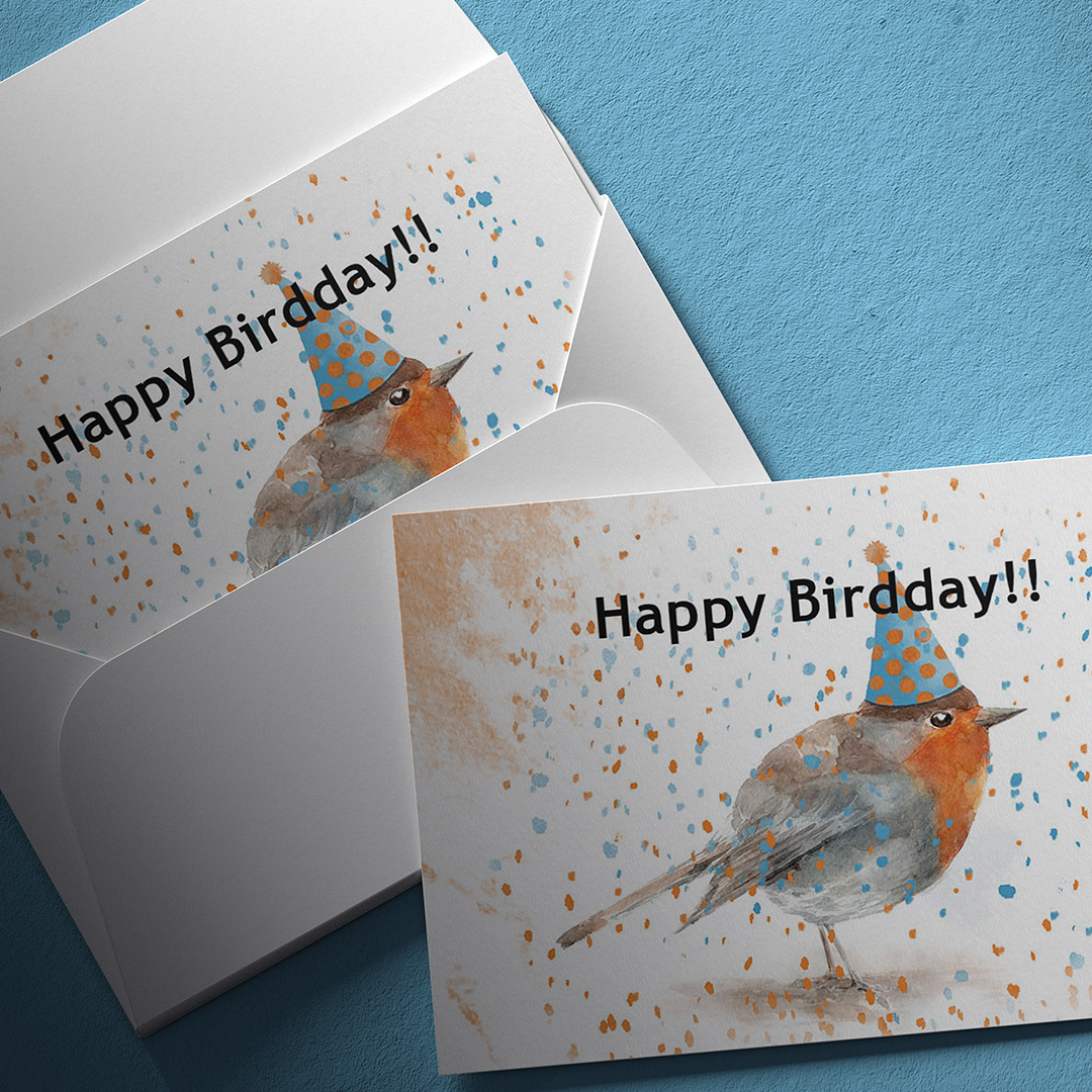 doortje.NL vogelkaart vogelillustratie natuurillustratie wenskaart happy birdday verjaardag roodborst